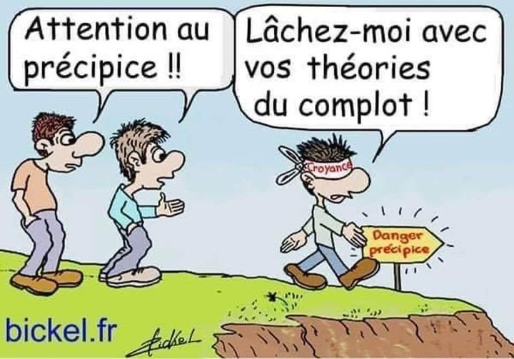 Blague   2 enfants prévients un autre enfants les yeux bandés qui se diriges vers le précipice