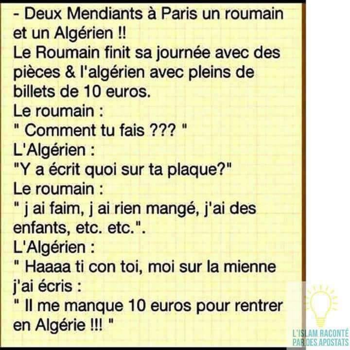 Blague   2 personnes font la manche un arabe et un roumain