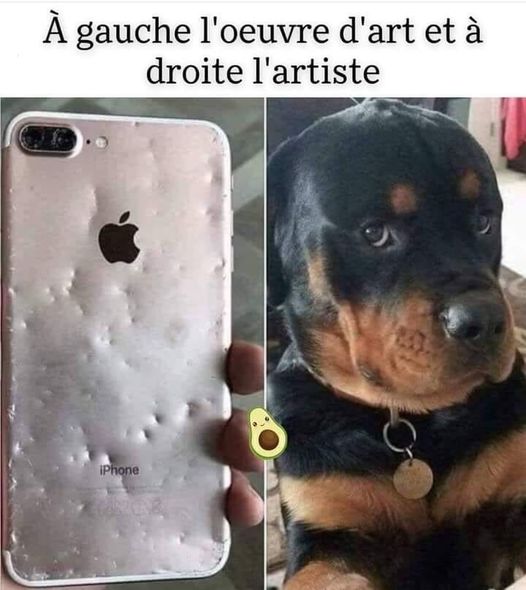 Blague   a gauche l'oeuvre d'art à droite l'artiste
