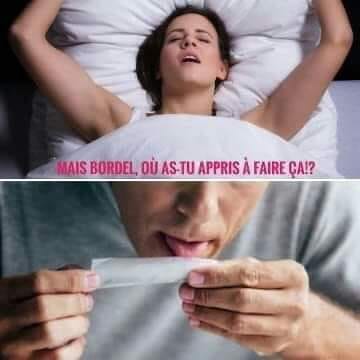 Blague   amour et sexe   mais bordel ou as tu appris a faire ça dit la femme en train de se faire lécher   homme qui leche une feuille