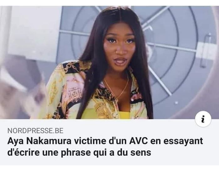 Blague   aya nakamura victime d'un AVC  en essayant d'écrire une phrase qui a du sens