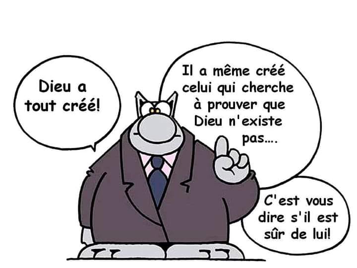 Blague   Citation   Dieu a tout crée   il a même crée celui qui cherche à prouver que Dieu n'existe pas   c'est vous dire s'il est sure d elui