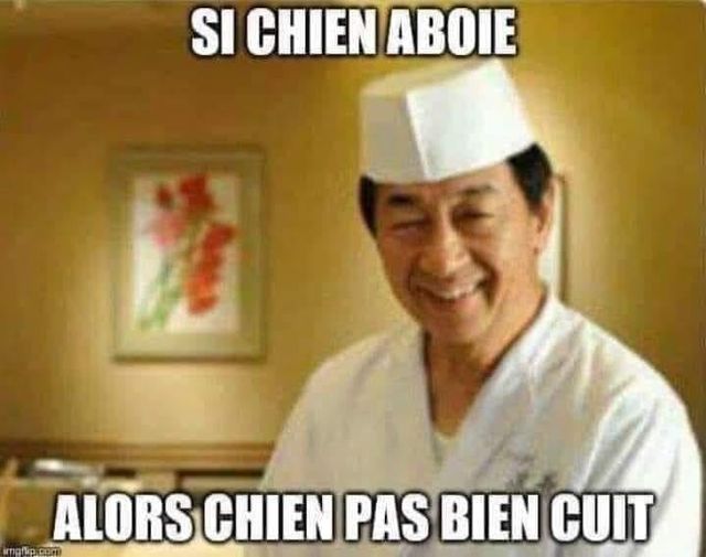 Blague   chien qui aboie alors chien pas bien cuit