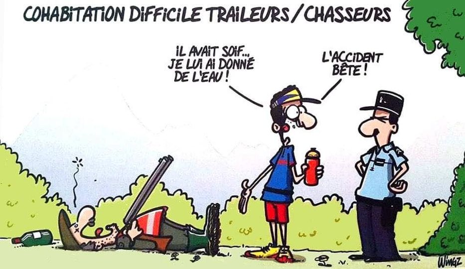 Blague   dessin   caricature   chasseur   taiteru   il avait soif je lui ai donné de l'eau l'accident bête