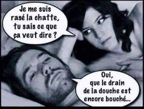 Blague   femme qui dit à son homme   je me suis rasé la chatte tu sais ce que ça veut dire   l'homme repond   oui c'est que le drain de la douche est enore bouché
