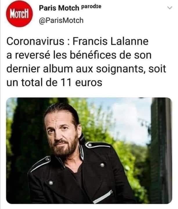 Blague   gilet jaun e  coronavirus   francis lalanne a reversé les bénéfices de son dernier albulm aux soignants soit un total de 11 euro