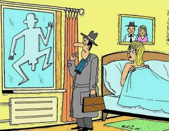 blague   homme qui rentre chez lui après le travail dans sa chambre où il y a sa femme