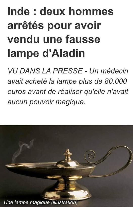 Blague   inde   2 hommes arrétés pour avoir vendu une fausse lampe d'Aladin