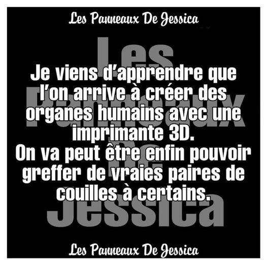 Blague   je viens d'apprendre que l'on arrive à créer des organes humainsavec une imprimante 3 d on va puvoir peut être pouvoir greffer une vraie paire de couille à certains