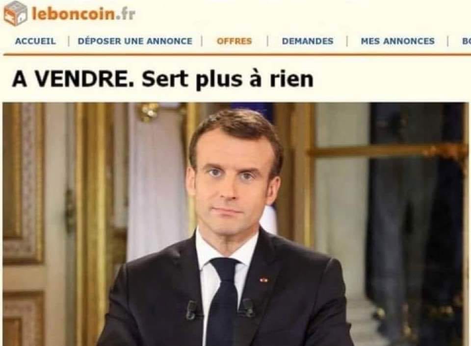 Blague   Macron   annonce sur le bon coin   a vendre Macron ne sert plus à rien