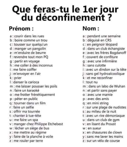 Blague   que feras tu le 1 er jour du déconfinement