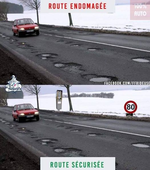 blague   route endommagé et route sécurisée