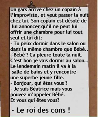 Blague   tu peut dormir avec bébé ou dans le salon
