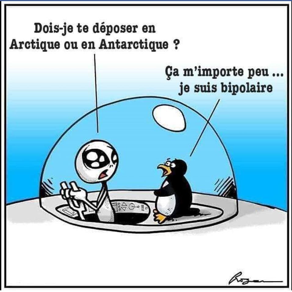 Blague   jeux de mot et d'image   alien   dois je t déposer en artique ou en antartique ça m'inporte pu je suis bi polaire
