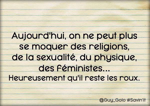 Humour   aujourd'hui on ne peut plu s se moquer de s religion des feministe mais il reste les roux