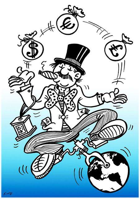 Terre   riche   carciature   la monnaie fait le tour de la terre