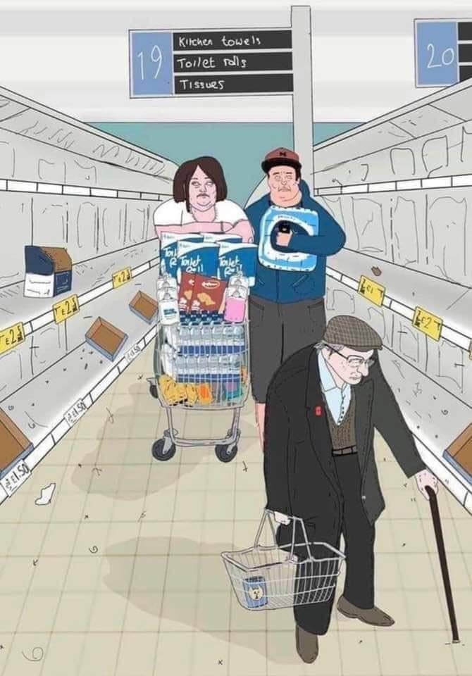 Virus   supermarché   caricature   rayon vide   