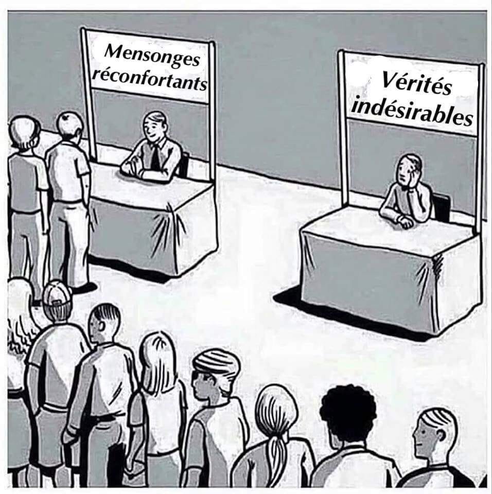 Vérité   caricature   mensonge réconfortant   vérité indésirable