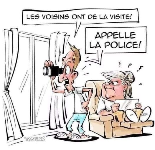 Caricature   dessin   confinement   les voisins ont de la visite   appelle la police