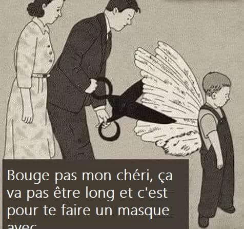 Caricature   enfant   ange   qui se fait couper les ailes