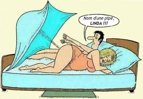 Caricature   femme qui pète dans le lit