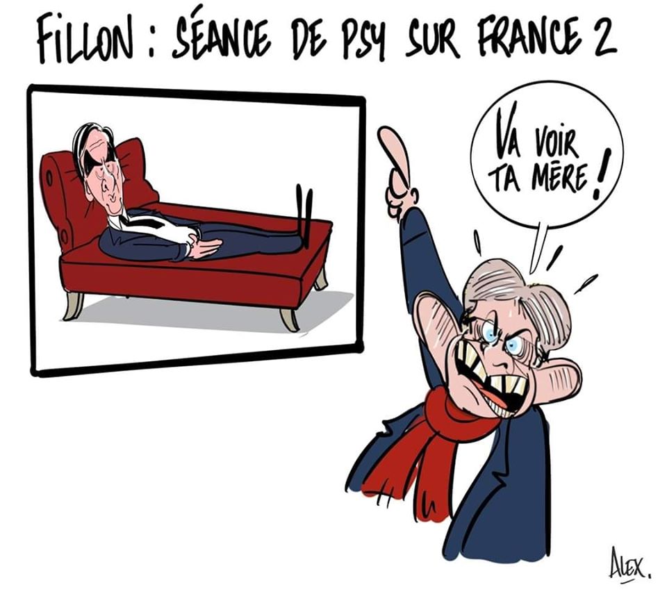 Caricature   fillon   séance de psy sur france 2 va voir ta mère
