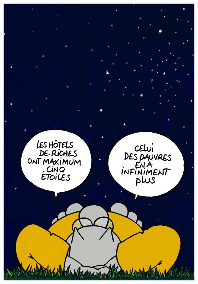 Caricature   homme qui regarde les étoiles   les hotel de riches ont maximum 5 étoiles celui des paures en a infiniment plus