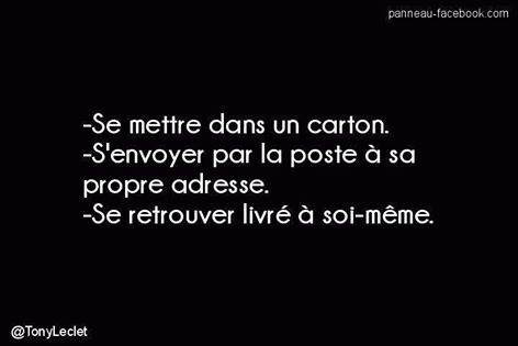 Caricature   jeux de mot   itation   se mettre dans un carton se livrer à la poste chez soi et être livrer à soi même