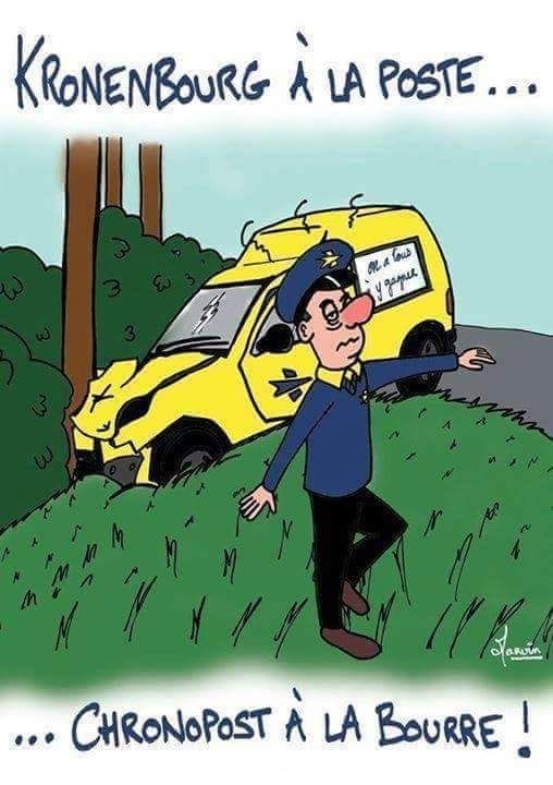 Caricature   kronenbourg à la poste chronopot à la bourse