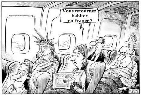 Caricature   liberté   statue de liberté dans l'avion vous retournez habité en France