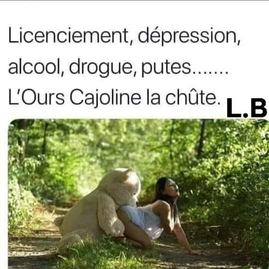 Caricature   licenciement dépréssion alcool drogue putes l'ours cajoline la chute