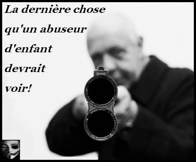 Caricature   mort   la dernère chose qu'un abuseur d'enfant devrait voir   homme avec fusil pret à tirer
