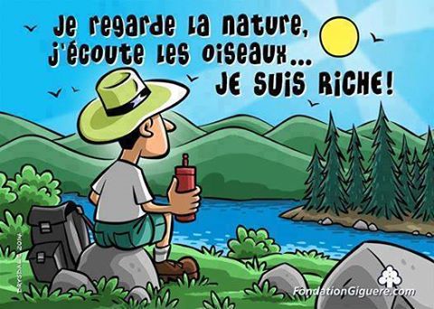 Caricature   natire   je regarde la nature j'ecoute les oiseaux je suis riche