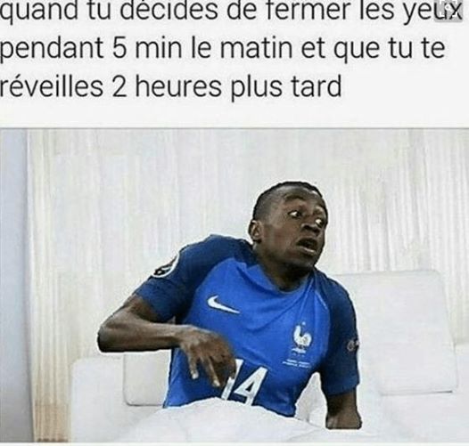 Caricature  quand tu décide de fermer les yeux pendant 5 mnute le matin et que tu te révéille 2 heures plus tard