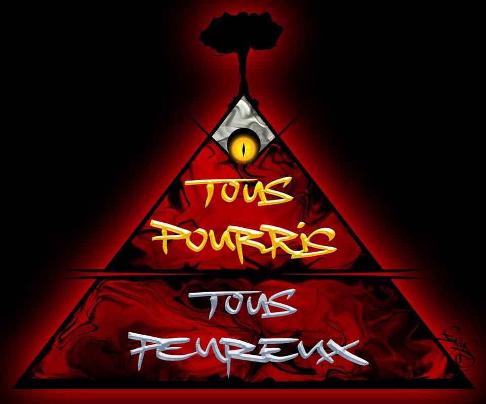 Caricature   Pyramide en haut tous pourris en bas tous peureux