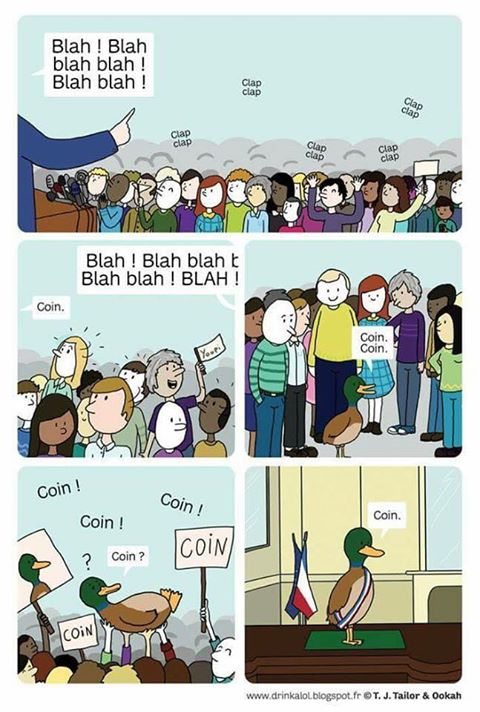 Caricature   politique bla bla bla et le canard coin coin coin