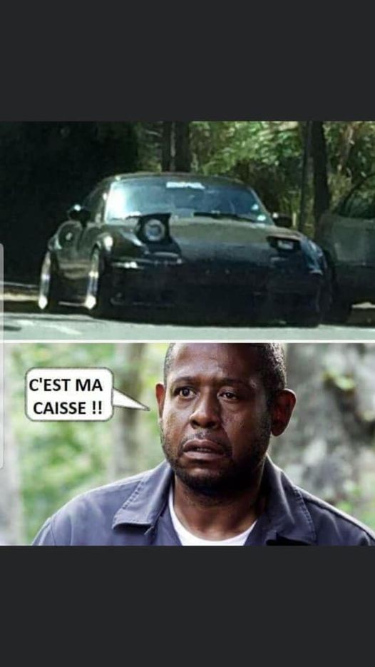 Caricature   porche   homme noir avec un oeil ouvert qui dit c'est ma caisse