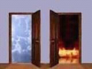 Caricature   porte du paradis et porte de l'enfer