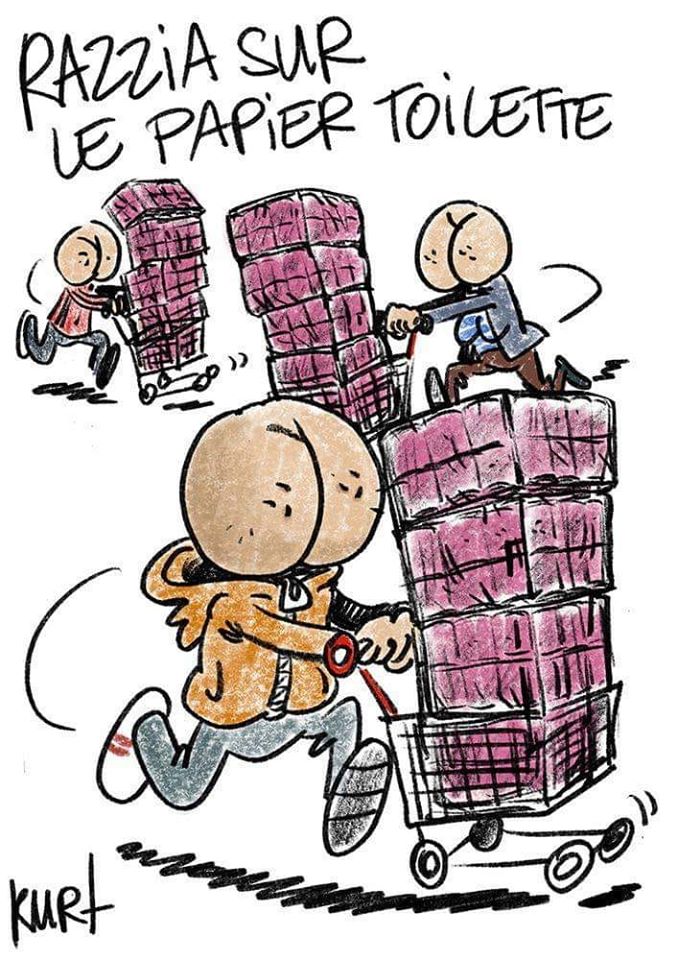 Caricature   razzia sur le papier toilette