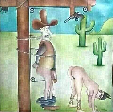 Caricature   torture indienne pour cow boys
