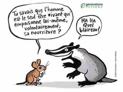 Caricature   tu savais que l'hiomme empoisonne sa nourriture quelle blaireau