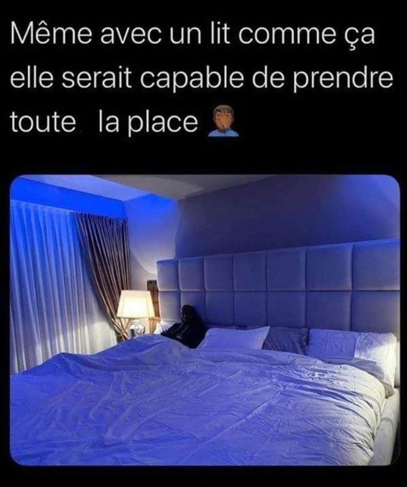 Femme   caricature   même avec n lit comme ça elle serait capable deprendre toute la place