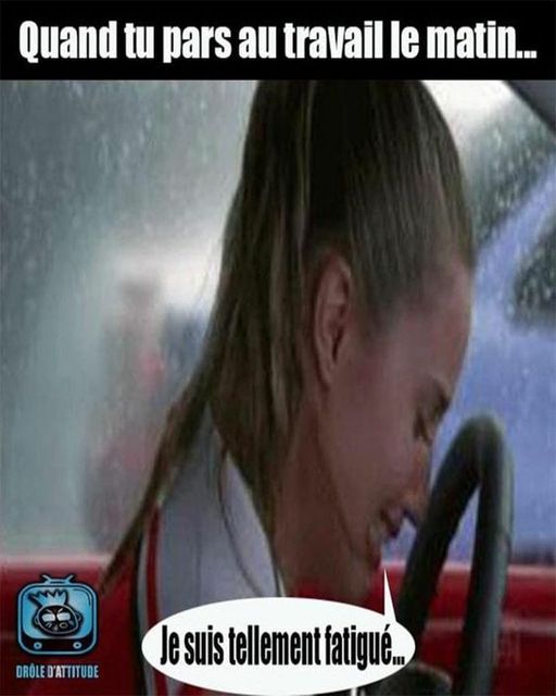caricature   travail   quand tu pars au travail le matin   je suis telement fatigué   femme au volant de sa voiture