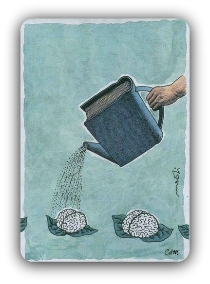 éducation   caricature   arrosoir en forme de livre qui arrose cerveau = plante