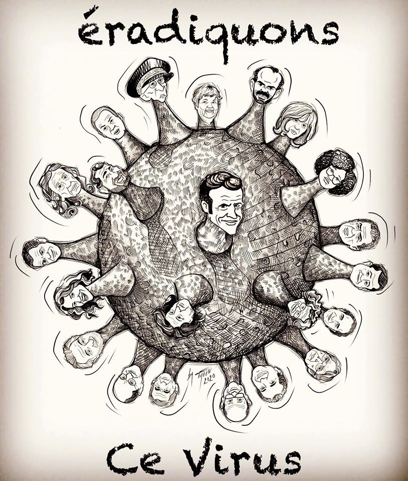 Macron   caricature   éradiquons ce virus