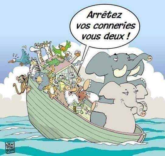 Noel   caricature   bateau qui penche a cause des éléphants arrête vos connerie