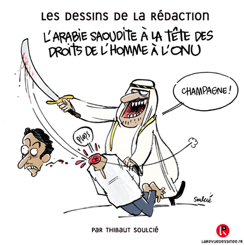 ONU   Caricature   Droit   l'arabie saoudite à la tête des droits d el'homme à l'ONU