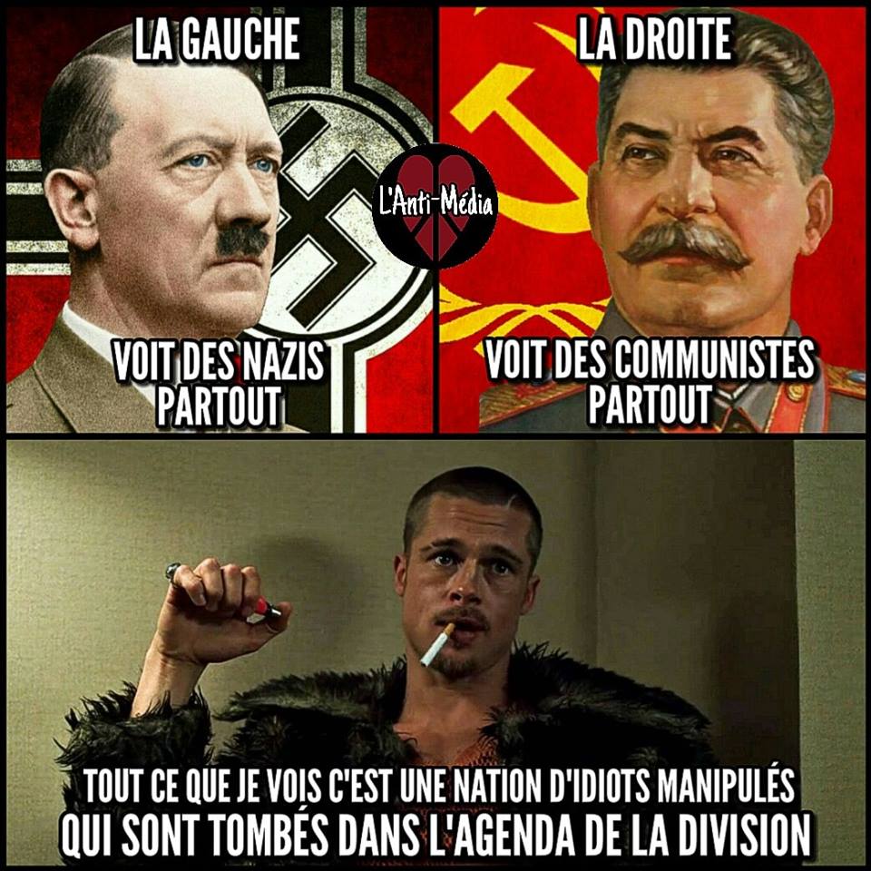 Politique   caricature   la gauche voit des nazi partout la droite des comuniste partout   e ne vois qu'une bande d'idiot tombé dans la division